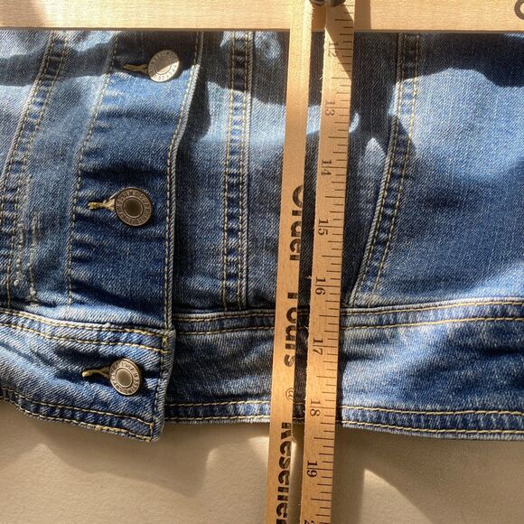 Mossimo Jean Jacket Womens Medium Trucker Cropped Blue Stretch Denim Retro - Picture 11 of 16